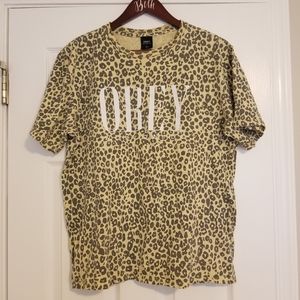 Obey Leopard Print T Shirt Size Large